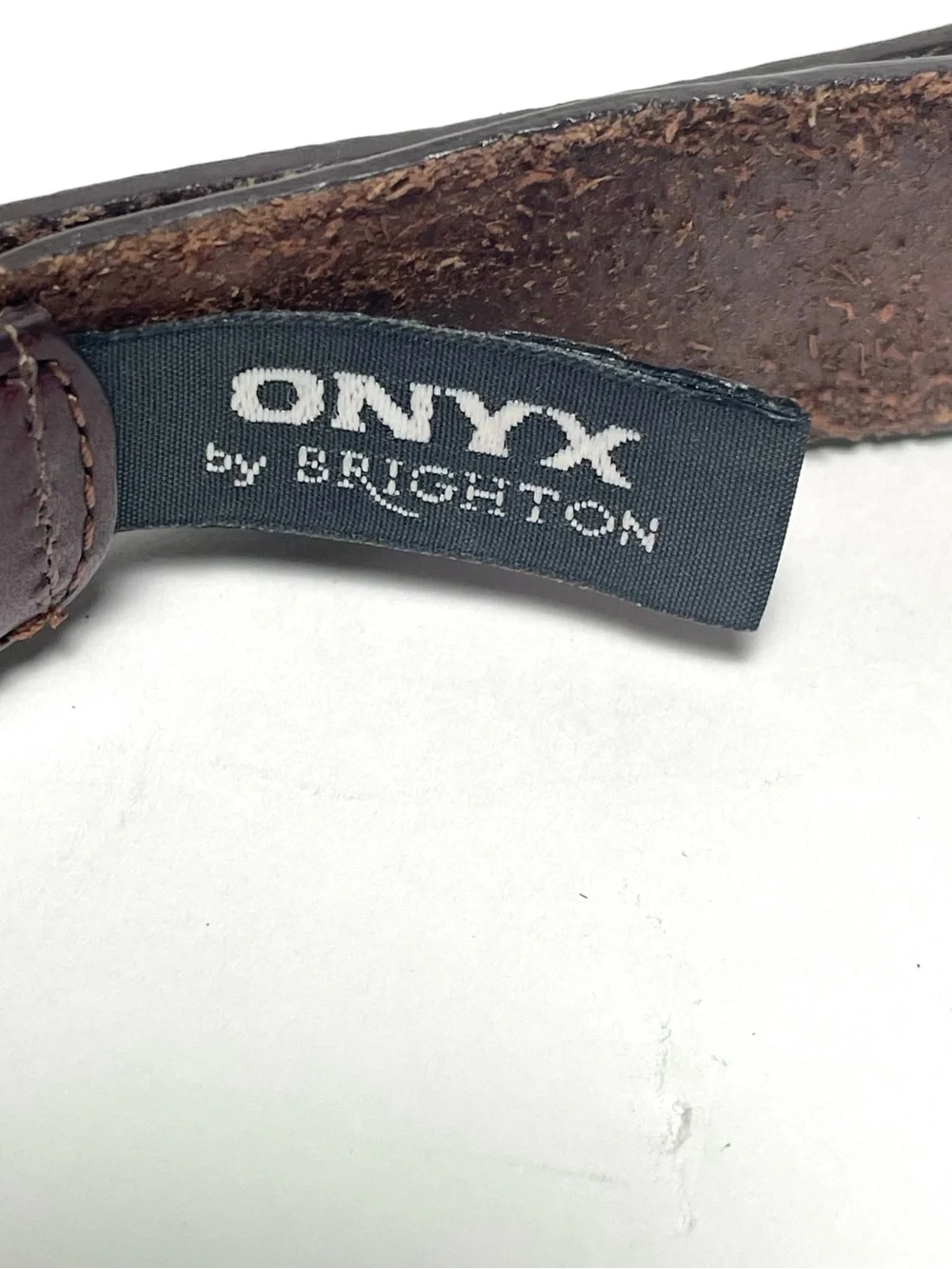 Onyx By Brighton Golf Belt Brown Leather Black Trim Silver Hardware Vintage Y2K